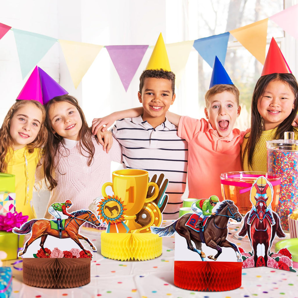 Sureio 9 Pcs Kentucky Horse Racing Derby Honeycomb Centerpieces – 3D Table Decorations