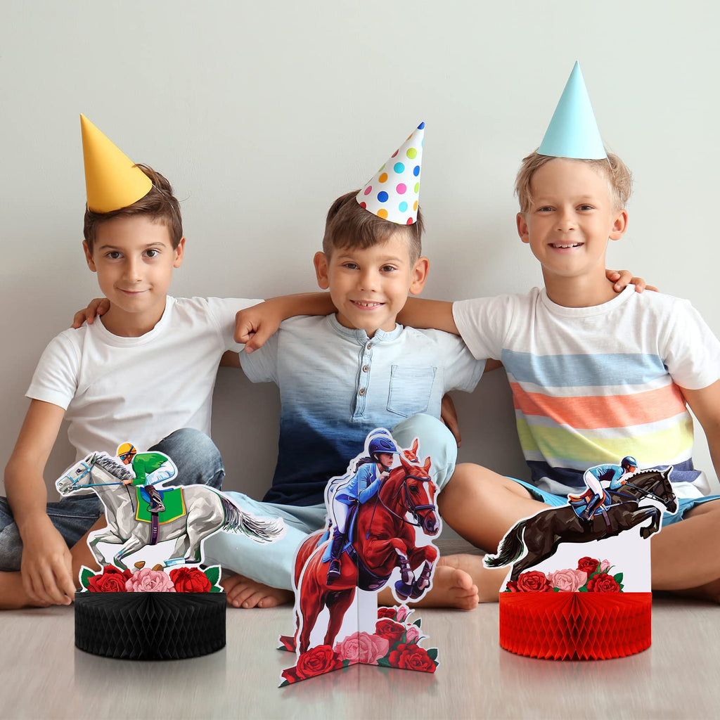 Sureio 9 Pcs Kentucky Horse Racing Derby Honeycomb Centerpieces – 3D Table Decorations
