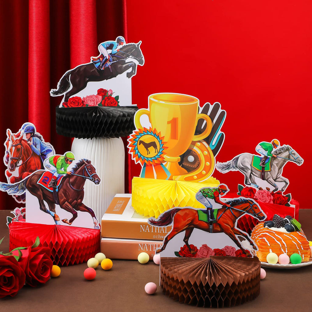 Sureio 9 Pcs Kentucky Horse Racing Derby Honeycomb Centerpieces – 3D Table Decorations
