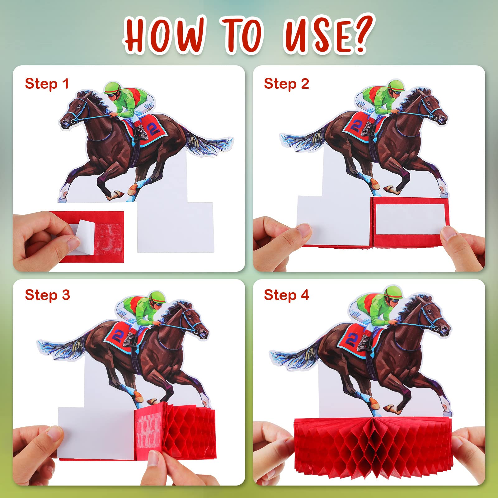 Sureio 9 Pcs Kentucky Horse Racing Derby Honeycomb Centerpieces – 3D Table Decorations