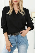 Surplice Neck Shirred Cuffs Draped Blouse