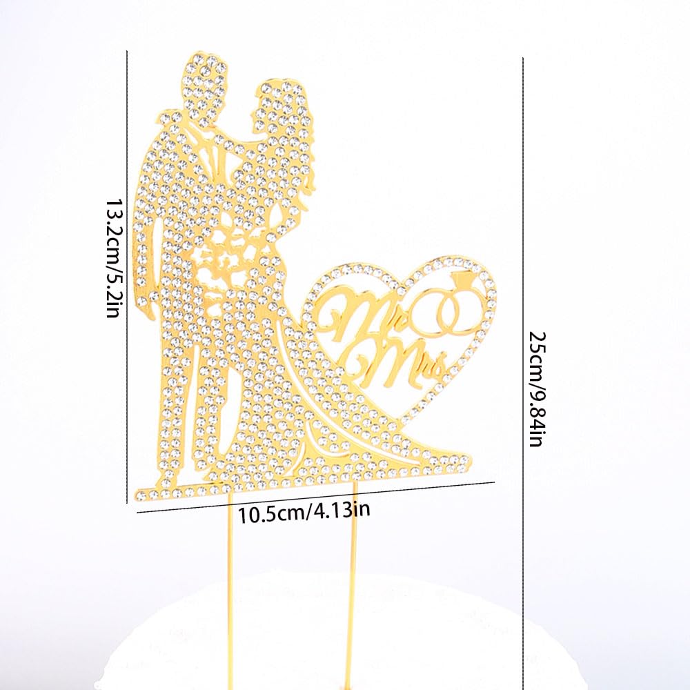 SUVO Elegant Gold Crystal Wedding Cake Topper – Mr & Mrs Rhinestone Design, 4.13x5.2 in