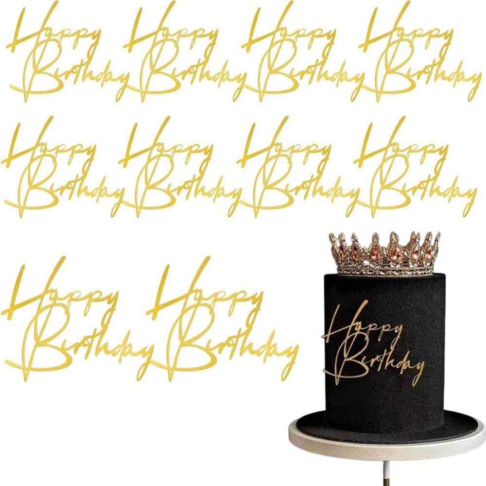 SUVO Gold Acrylic Happy Birthday Cake Toppers – 10pcs Party Decor for Cakes & Cupcakes