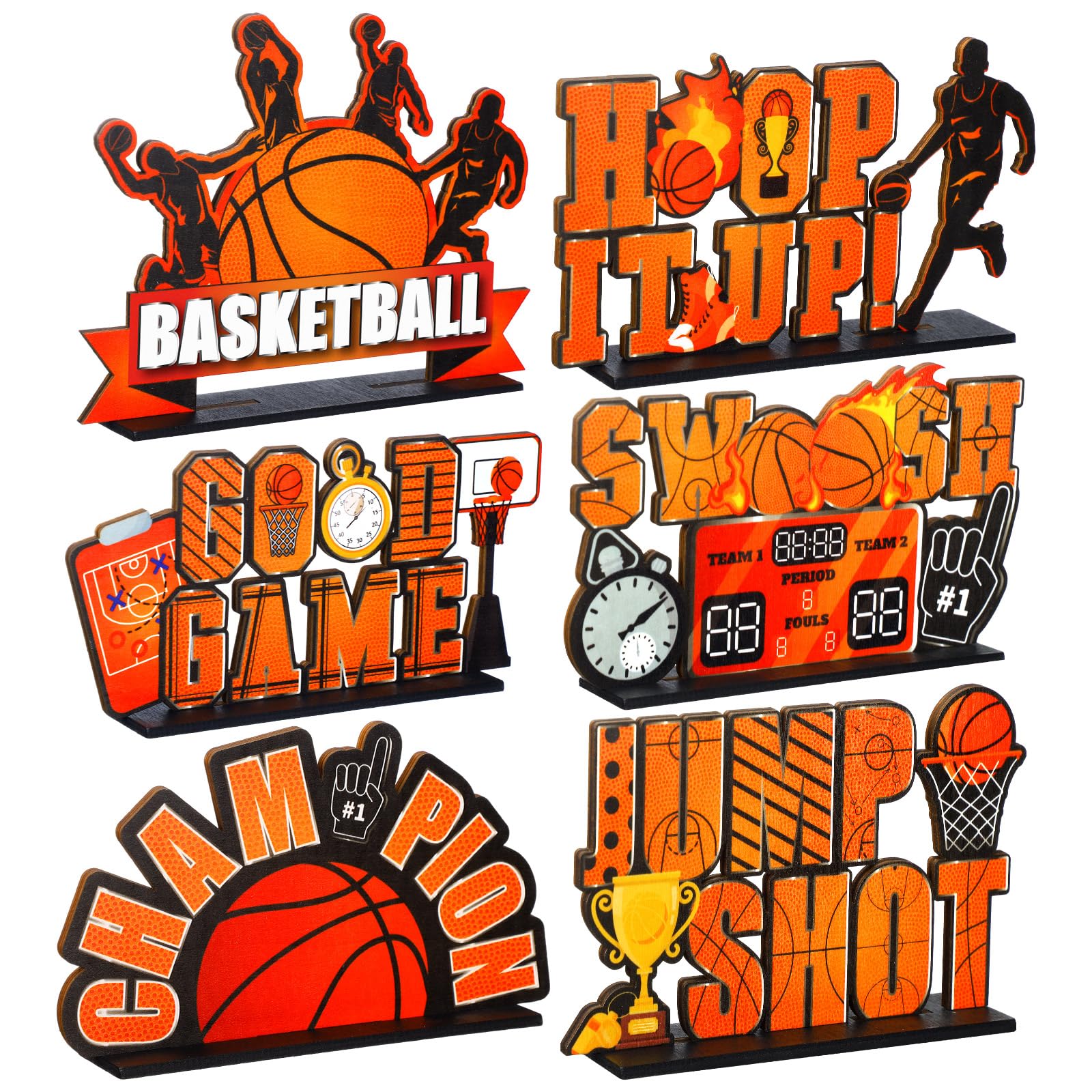 Suzile 6-Piece Basketball Wooden Table Decorations – Centerpieces for Birthday & Baby Shower