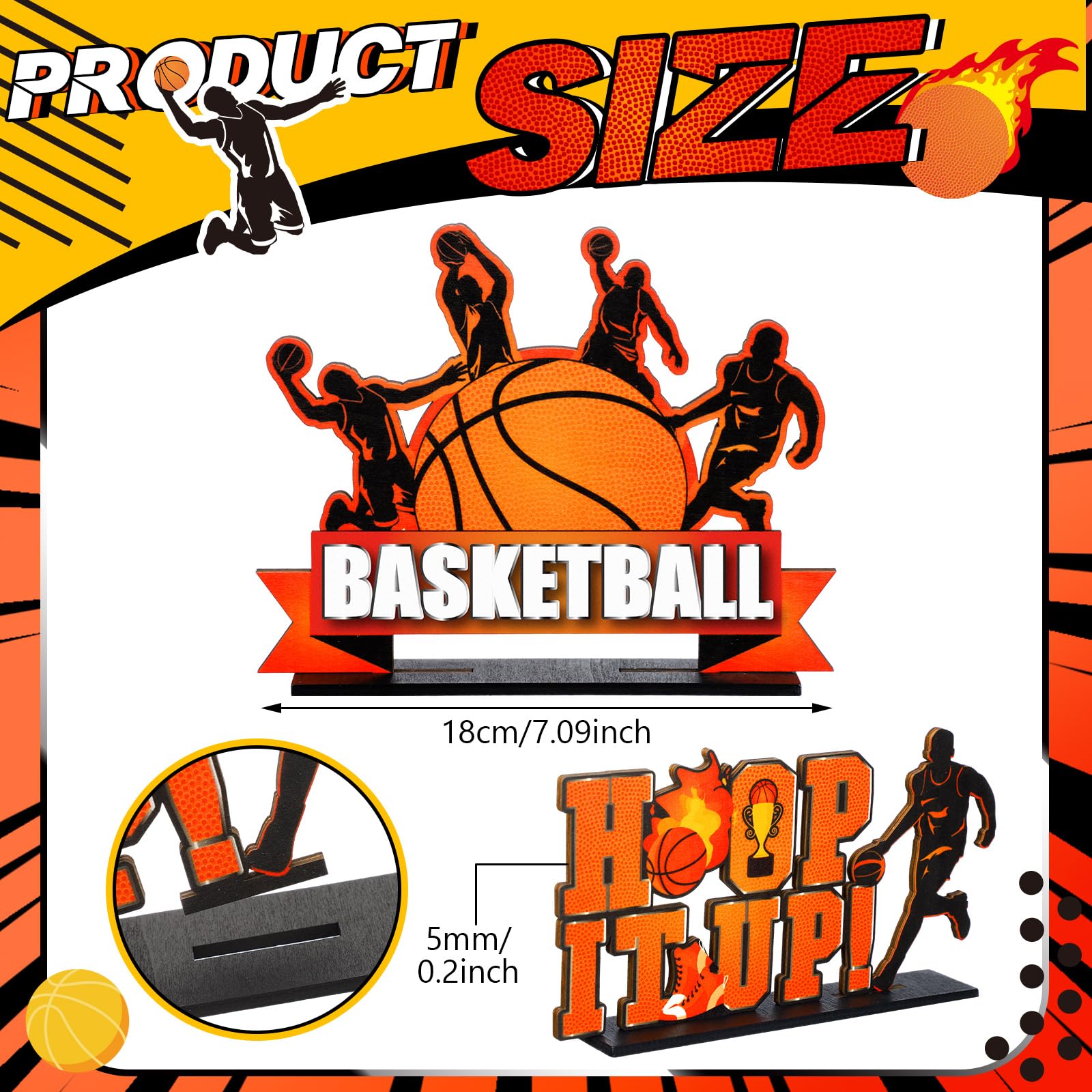 Suzile 6-Piece Basketball Wooden Table Decorations – Centerpieces for Birthday & Baby Shower