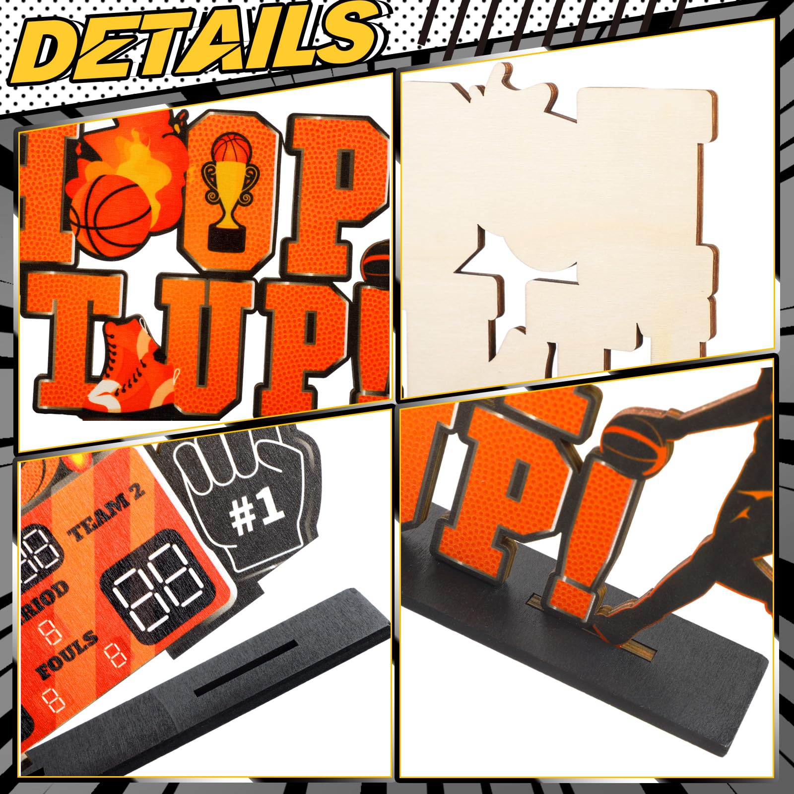 Suzile 6-Piece Basketball Wooden Table Decorations – Centerpieces for Birthday & Baby Shower