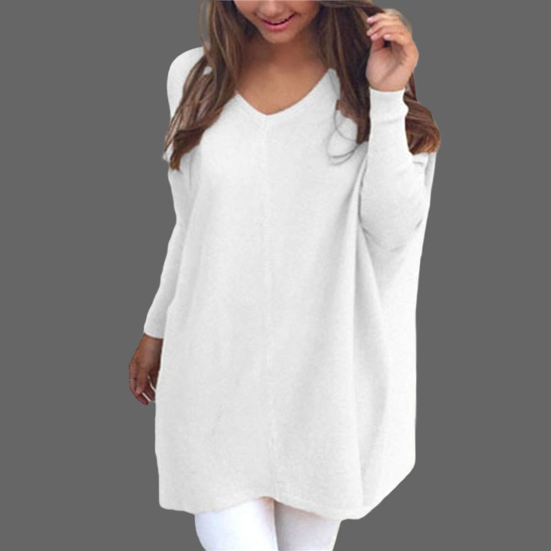 Women’s V-Neck Long Sleeve Thin Sweater – Casual Knitwear