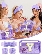 Sweet Lion Gift Sets for Women – Initial Makeup Bag, Purple Spa Kit & Brush Set
