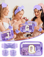 Sweet Lion Gift Sets for Women – Initial Makeup Bag & Purple Spa Kit for Teens & Bridesmaids