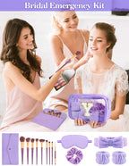 Sweet Lion Gift Sets for Women – Initial Makeup Bag, Purple Spa Kit & Brush Set