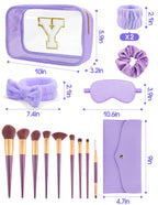 Sweet Lion Gift Sets for Women – Initial Makeup Bag, Purple Spa Kit & Brush Set