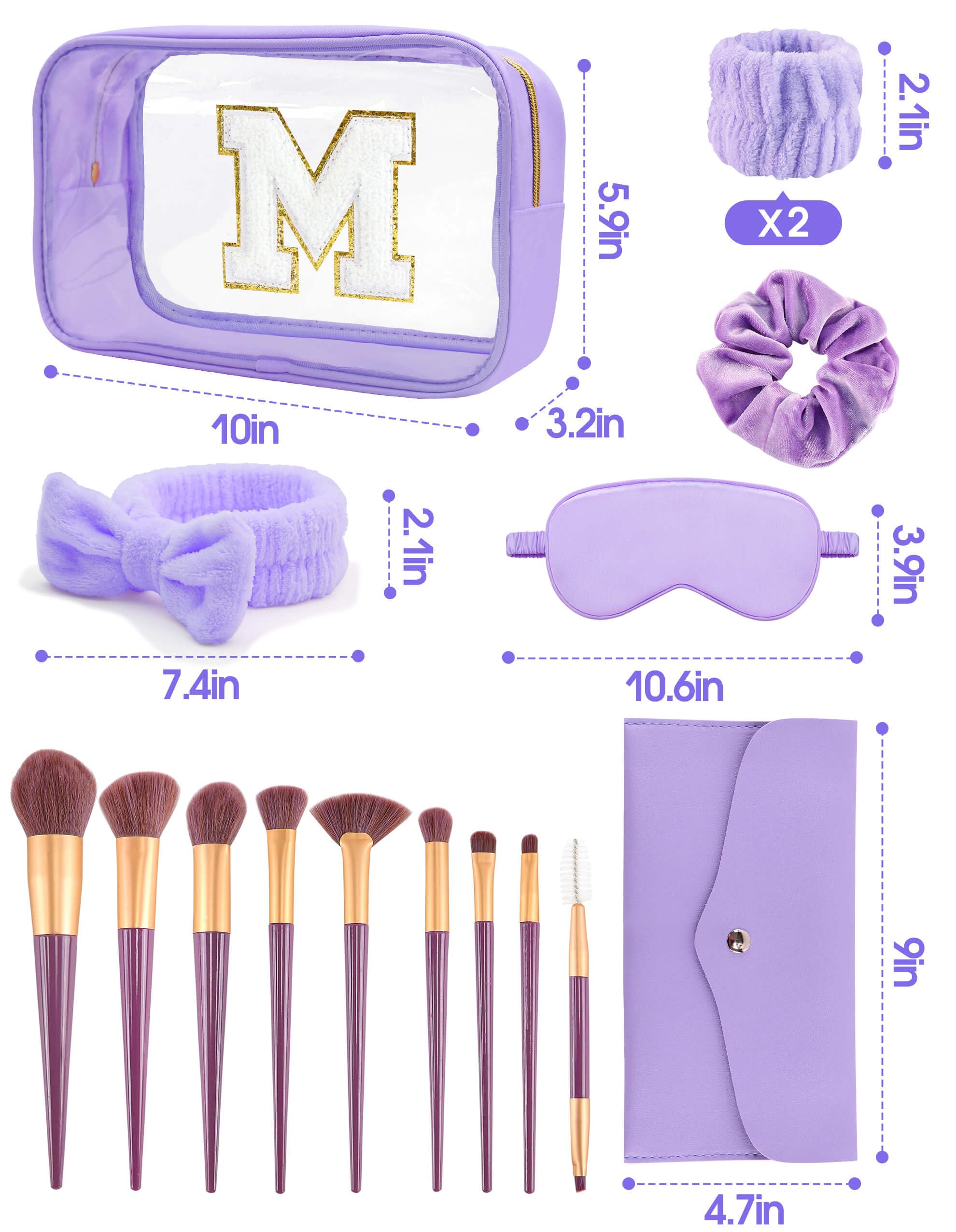 Sweet Lion Gift Sets for Women - Initial Makeup Bag & Purple Spa Kit