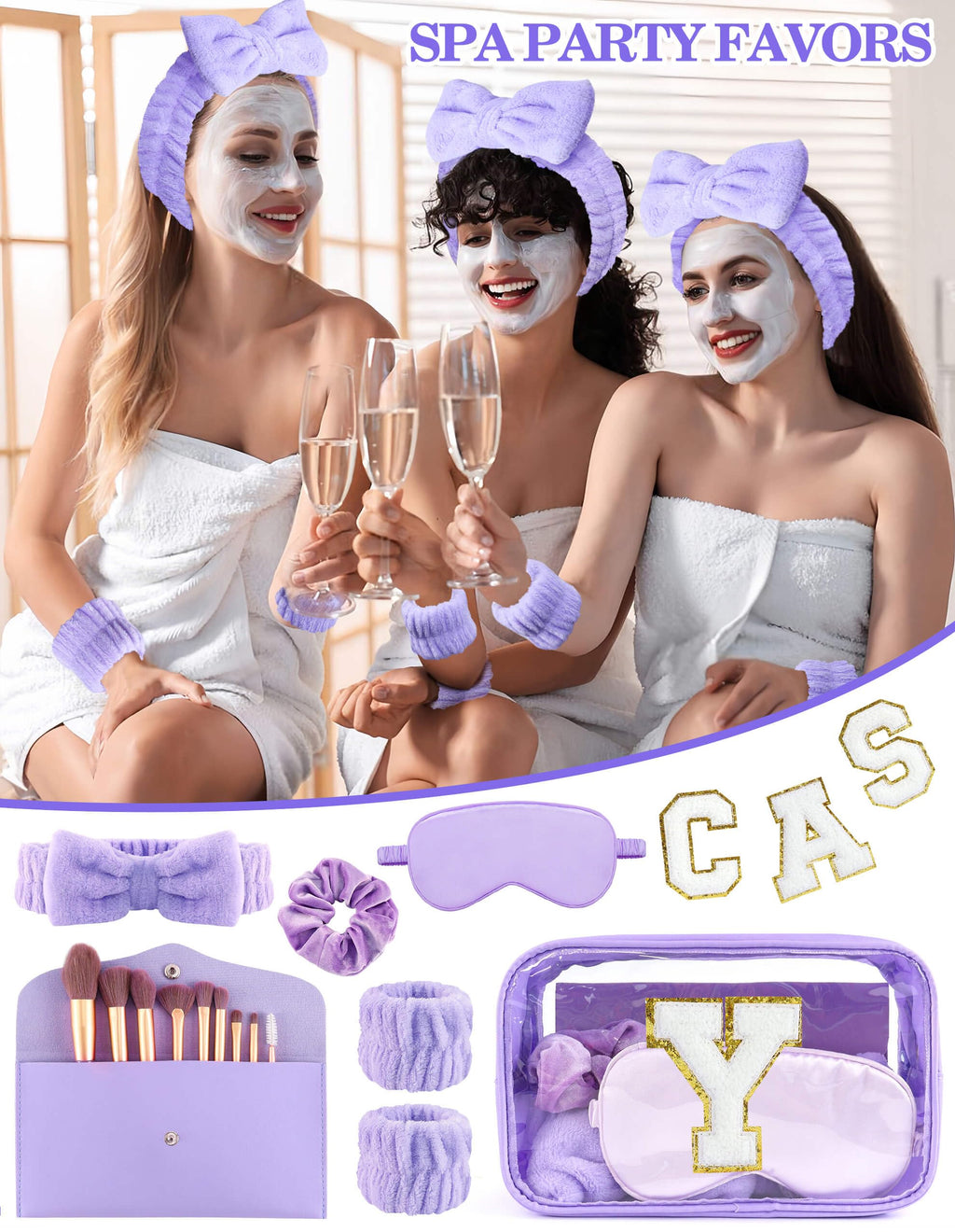 Sweet Lion Gift Sets for Women – Initial Makeup Bag, Purple Spa Kit & Brush Set
