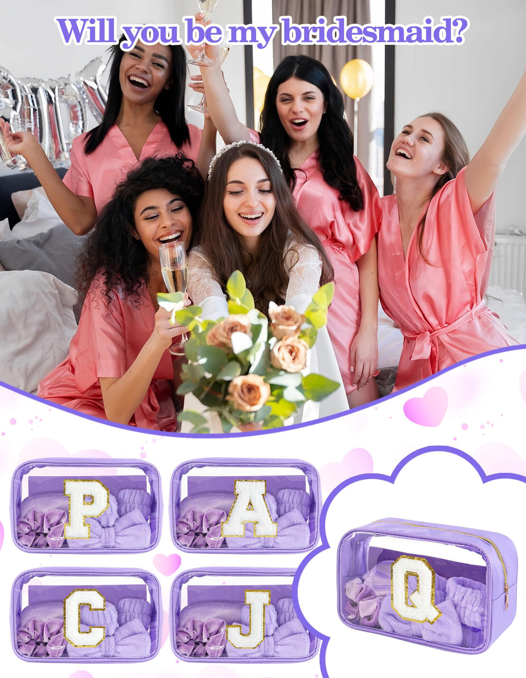 Sweet Lion Gift Sets for Women – Initial Makeup Bag & Purple Spa Kit for Teens & Bridesmaids