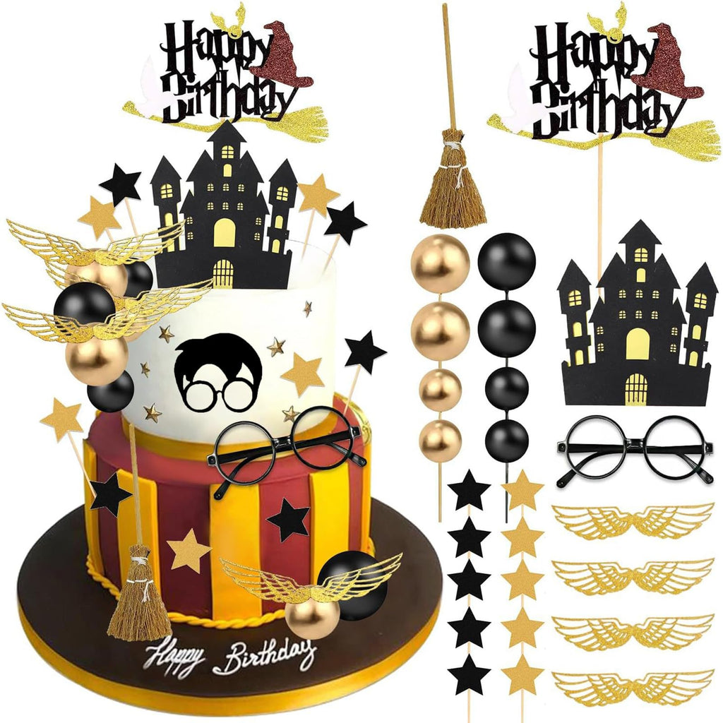 SWIMDOG Wizard Birthday Cake Topper Decorations — 26-Piece Glitter Set