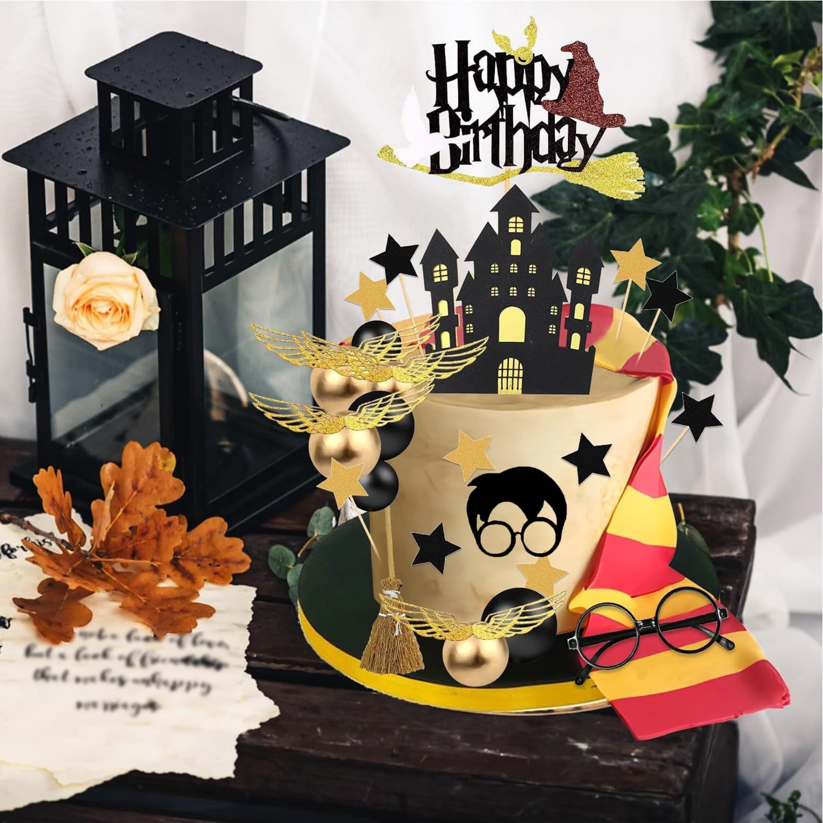 SWIMDOG Wizard Birthday Cake Topper Decorations — 26-Piece Glitter Set
