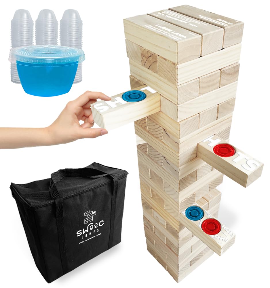 SWOOC Games Giant Tower Party Game with Hidden Jello Shots – Includes Cups, Lids & Carrying Case