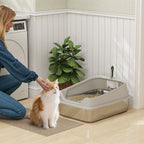 PawHut XXL Stainless Steel Cat Litter Box with High Sides, Metal Scoop, 70 x 50 x 30 cm