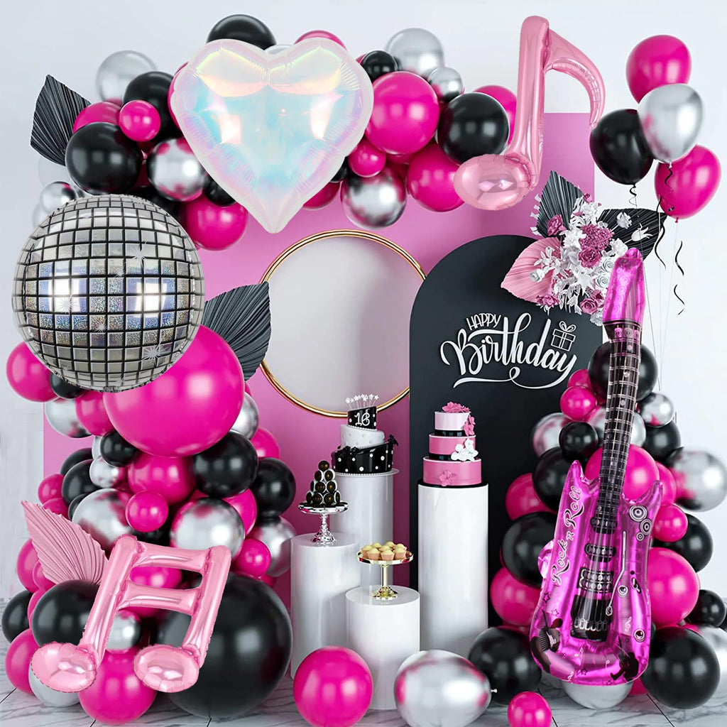 SYNUO Music Note & Guitar Foil Balloons – 30in Pink Party Decor