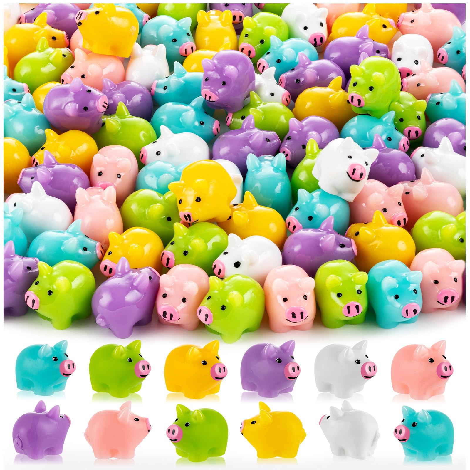 SYWHXY 78PCS Mini Resin Pigs – Colorful Cute Pig Figures for Cake Toppers, Garden, Dollhouse & DIY Decor