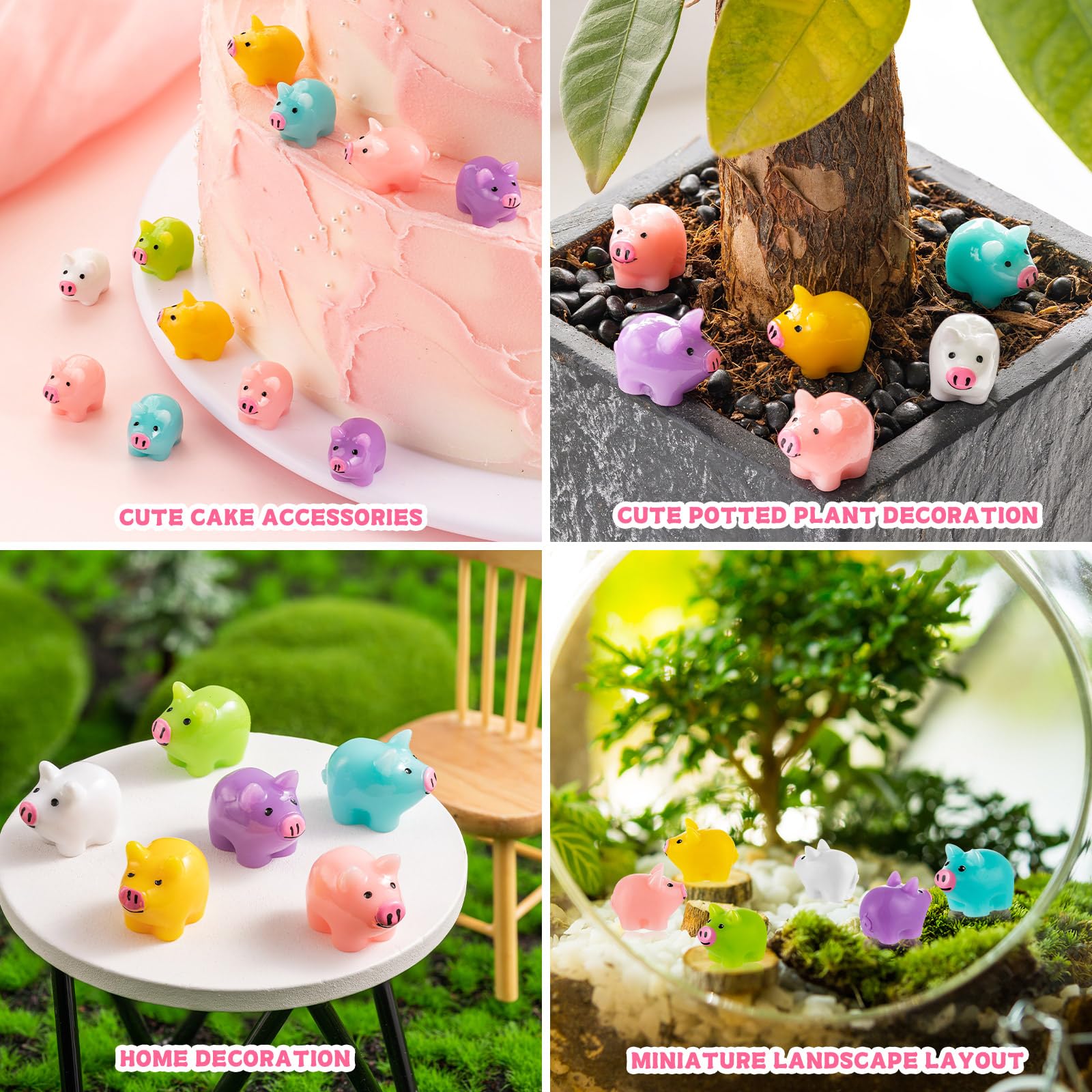 SYWHXY 78PCS Mini Resin Pigs – Colorful Cute Pig Figures for Cake Toppers, Garden, Dollhouse & DIY Decor