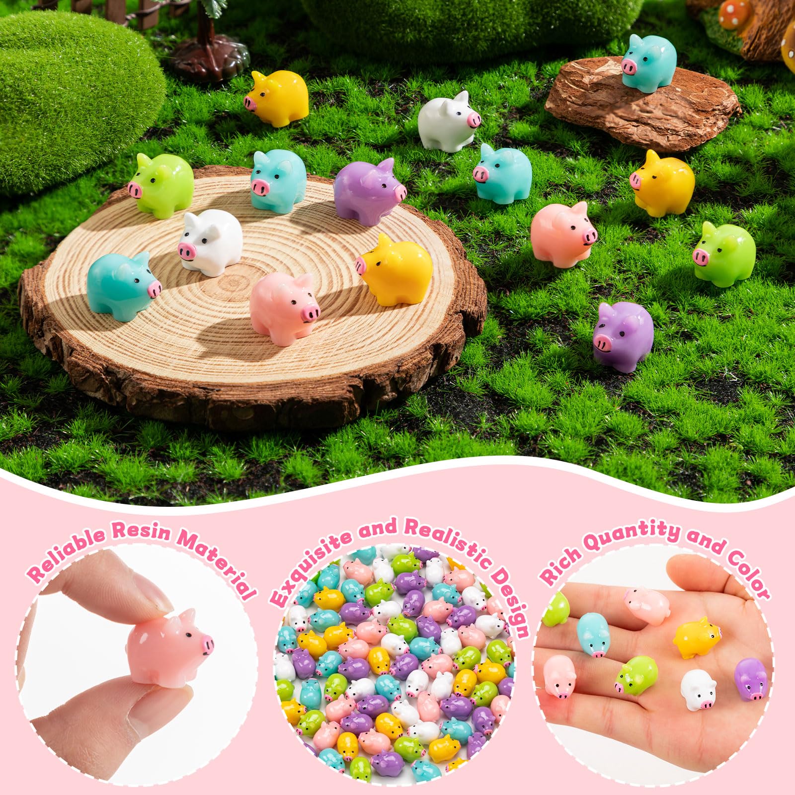 SYWHXY 78PCS Mini Resin Pigs – Colorful Cute Pig Figures for Cake Toppers, Garden, Dollhouse & DIY Decor