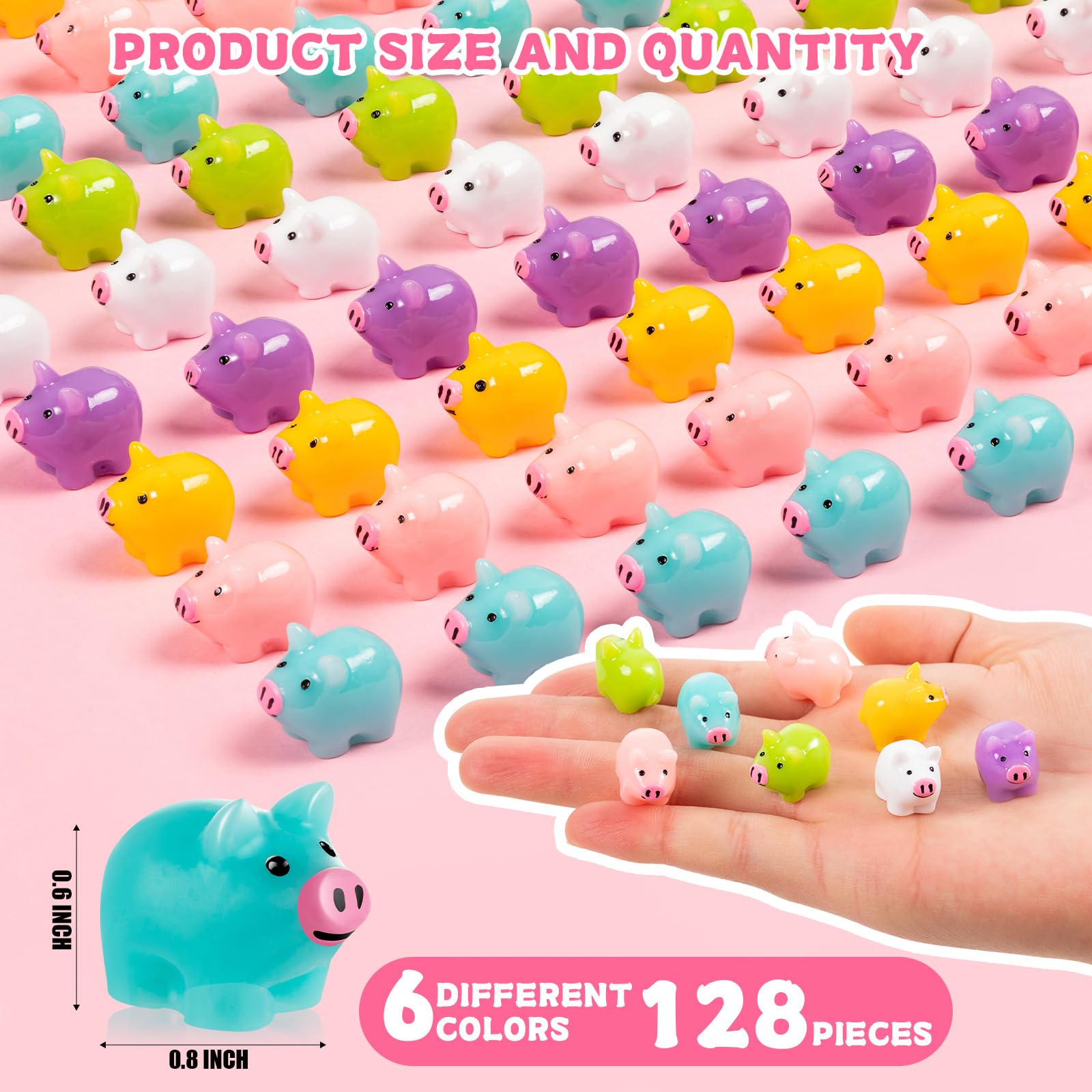 SYWHXY 78PCS Mini Resin Pigs – Colorful Cute Pig Figures for Cake Toppers, Garden, Dollhouse & DIY Decor