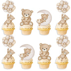 SZSHANN 48Pcs Teddy Bear Cupcake Toppers - Baby Shower Bear Theme Cake Decorations