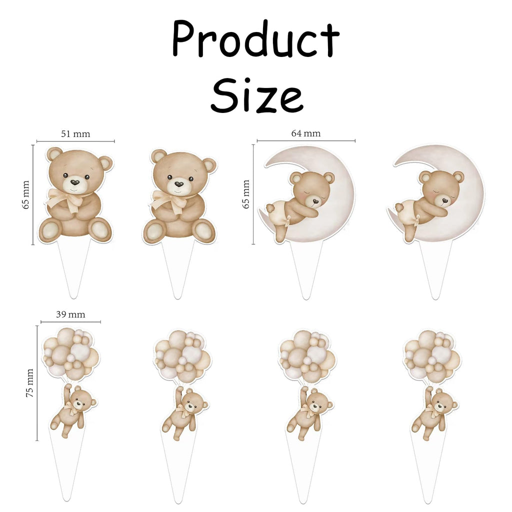 SZSHANN 48Pcs Teddy Bear Cupcake Toppers - Baby Shower Bear Theme Cake Decorations