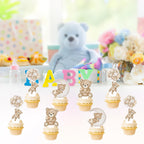 SZSHANN 48Pcs Teddy Bear Cupcake Toppers - Baby Shower Bear Theme Cake Decorations