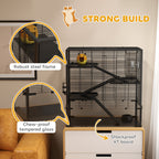 PawHut 4 Tiers Hamster Cage with Deep Tempered Glass Bottom, Hut, Running Wheel, Food Dish, Water Bottle, 78.5 x 48.5 x 80cm
