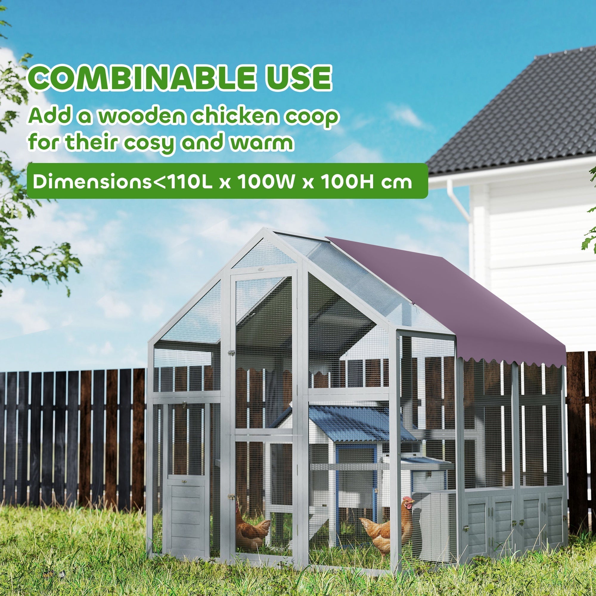 PawHut Large Walk In Chicken Run with Waterproof & Anti-UV Cover, for 6-8 Chickens, for Garden, Farm, 5.5' x 6' x 6'