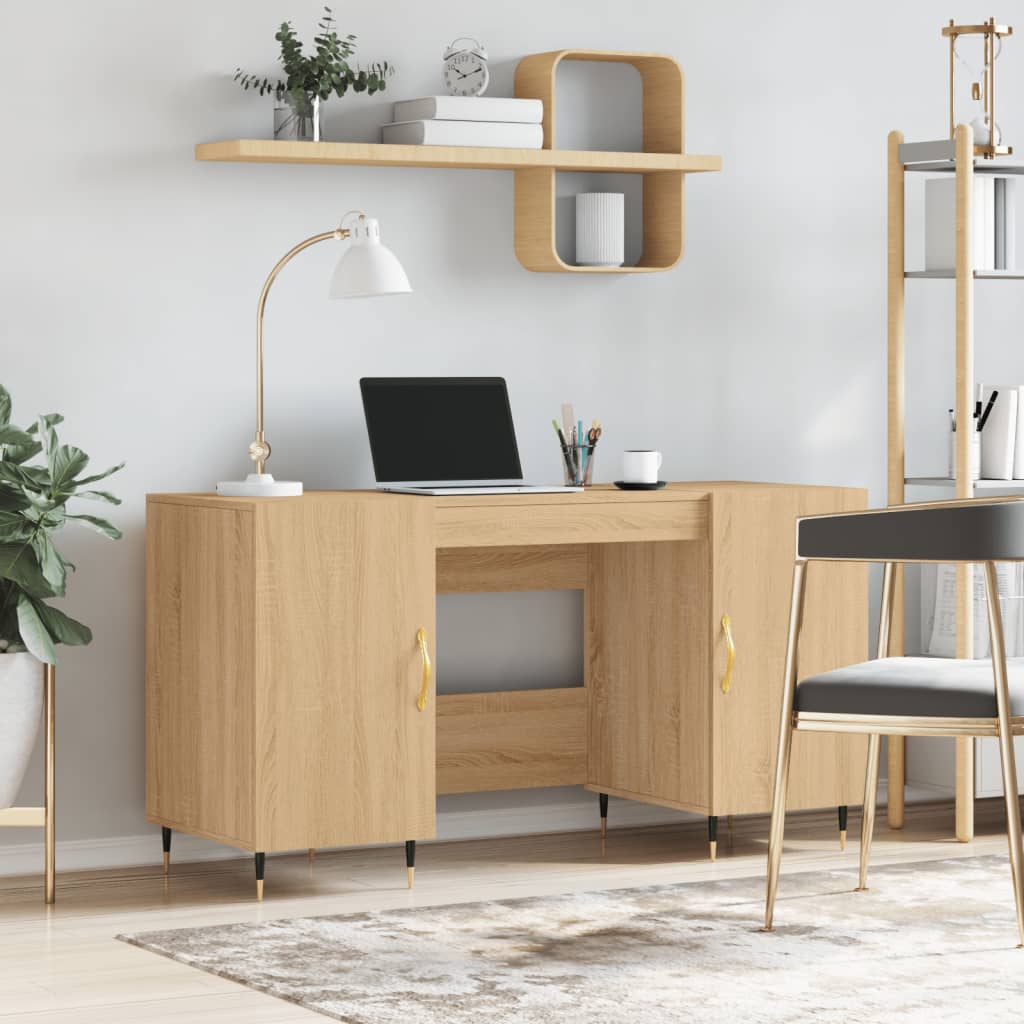 Modern Wooden Home Office Computer Desk Table With 2 Storage Cupboards