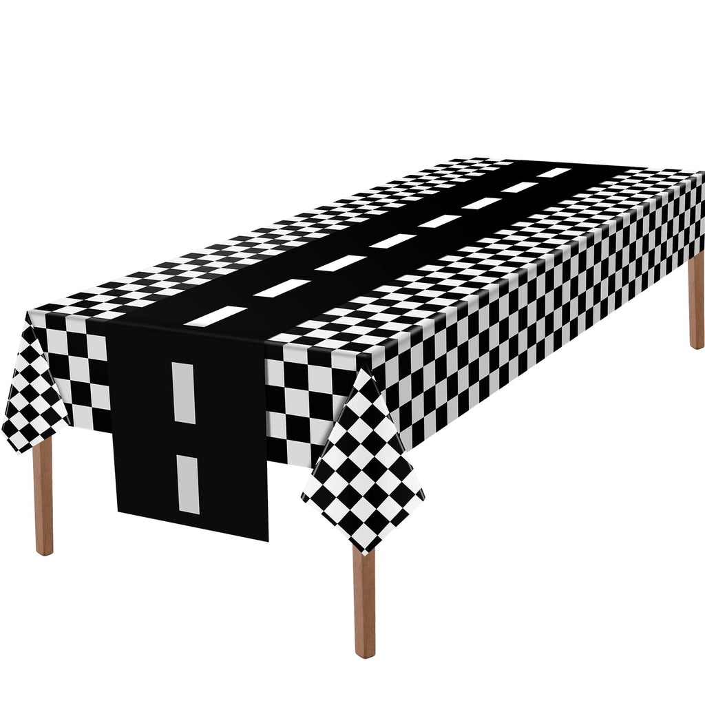 Tallew 2 Pcs Checkered Tablecloth & Race Runner – Black & White Racing Party Decor