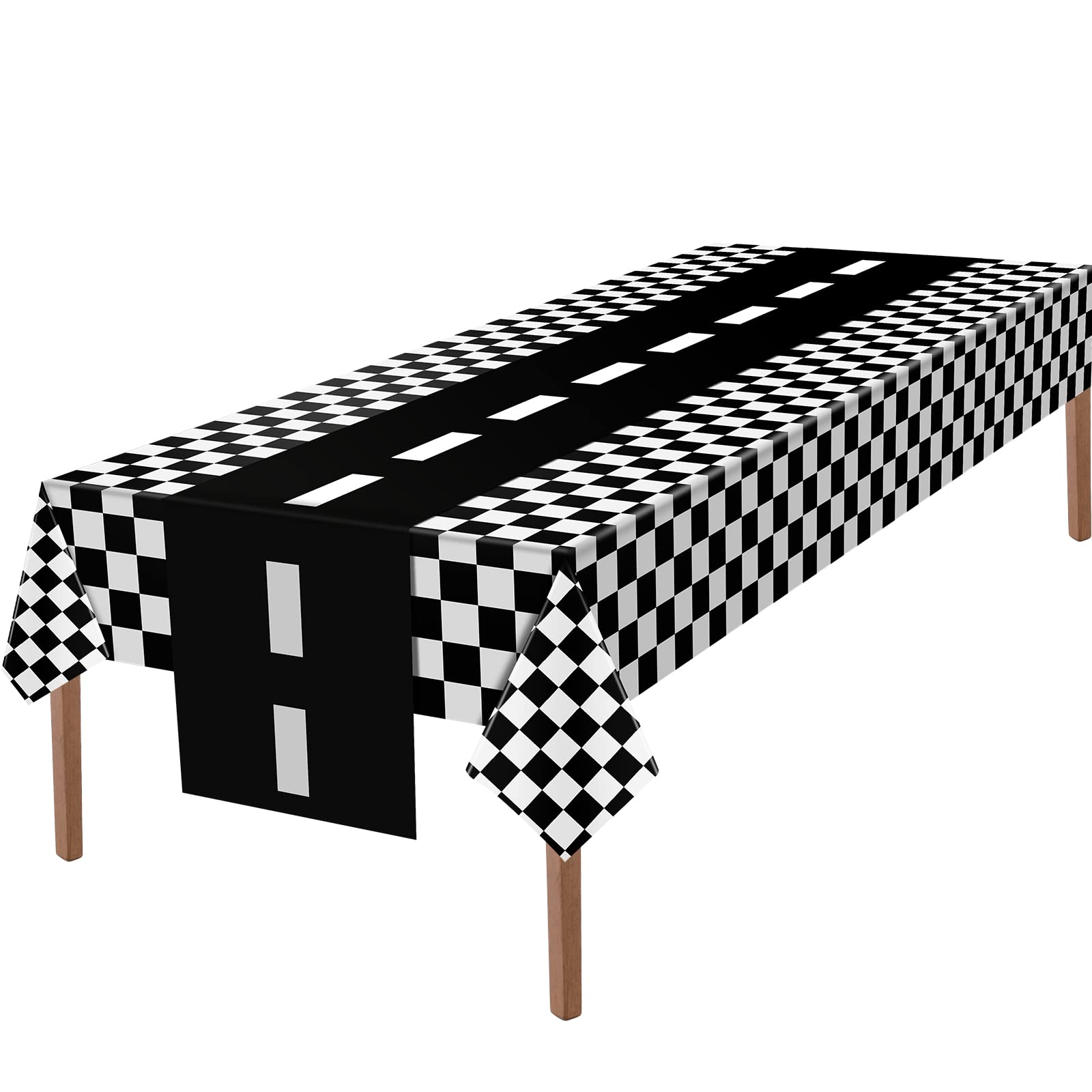 Tallew 2 Pcs Checkered Tablecloth & Race Runner – Black & White Racing Party Decor