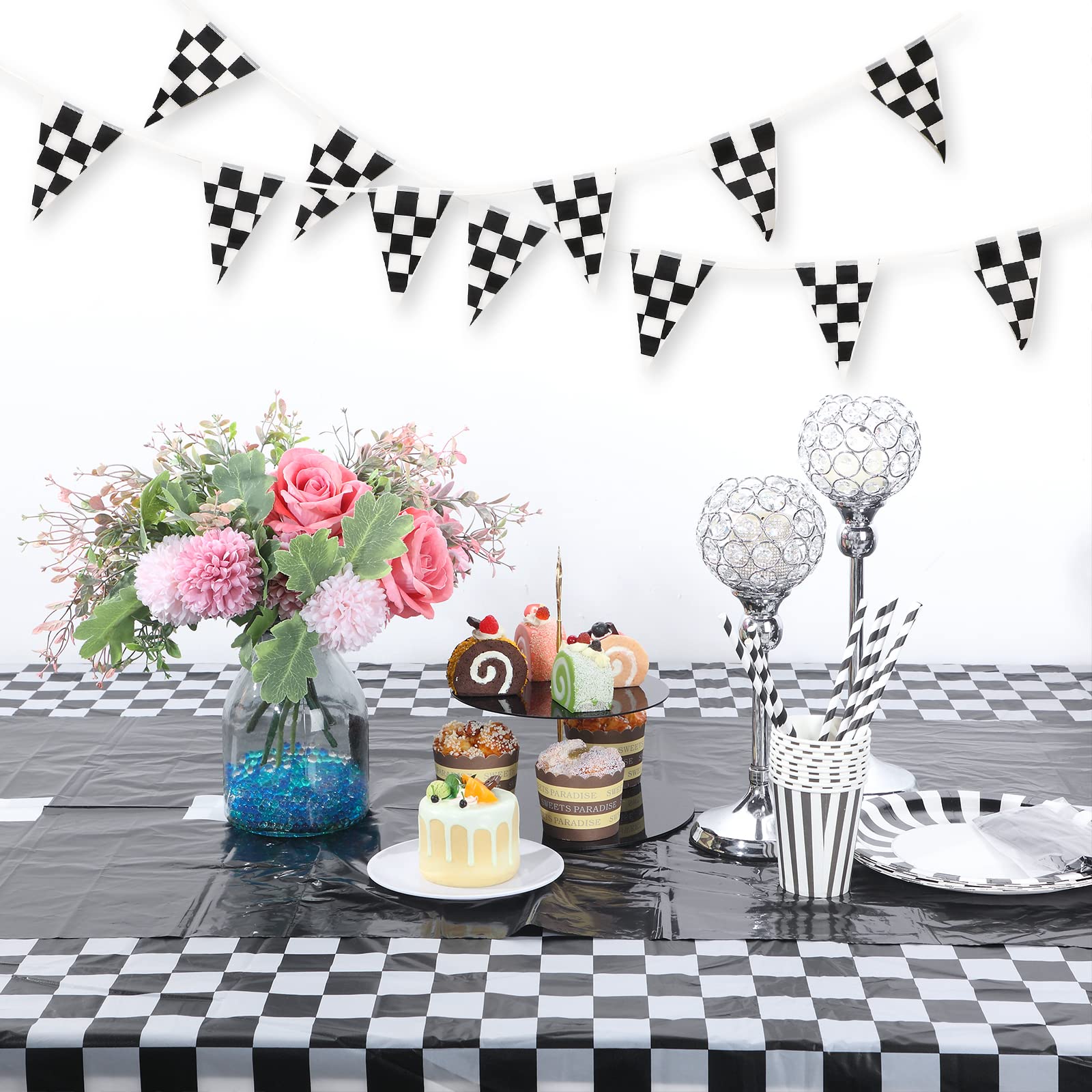 Tallew 2 Pcs Checkered Tablecloth & Race Runner – Black & White Racing Party Decor