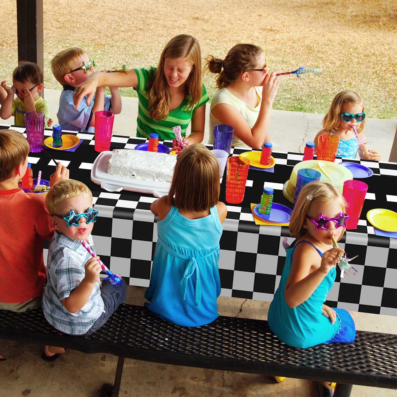 Tallew 2 Pcs Checkered Tablecloth & Race Runner – Black & White Racing Party Decor