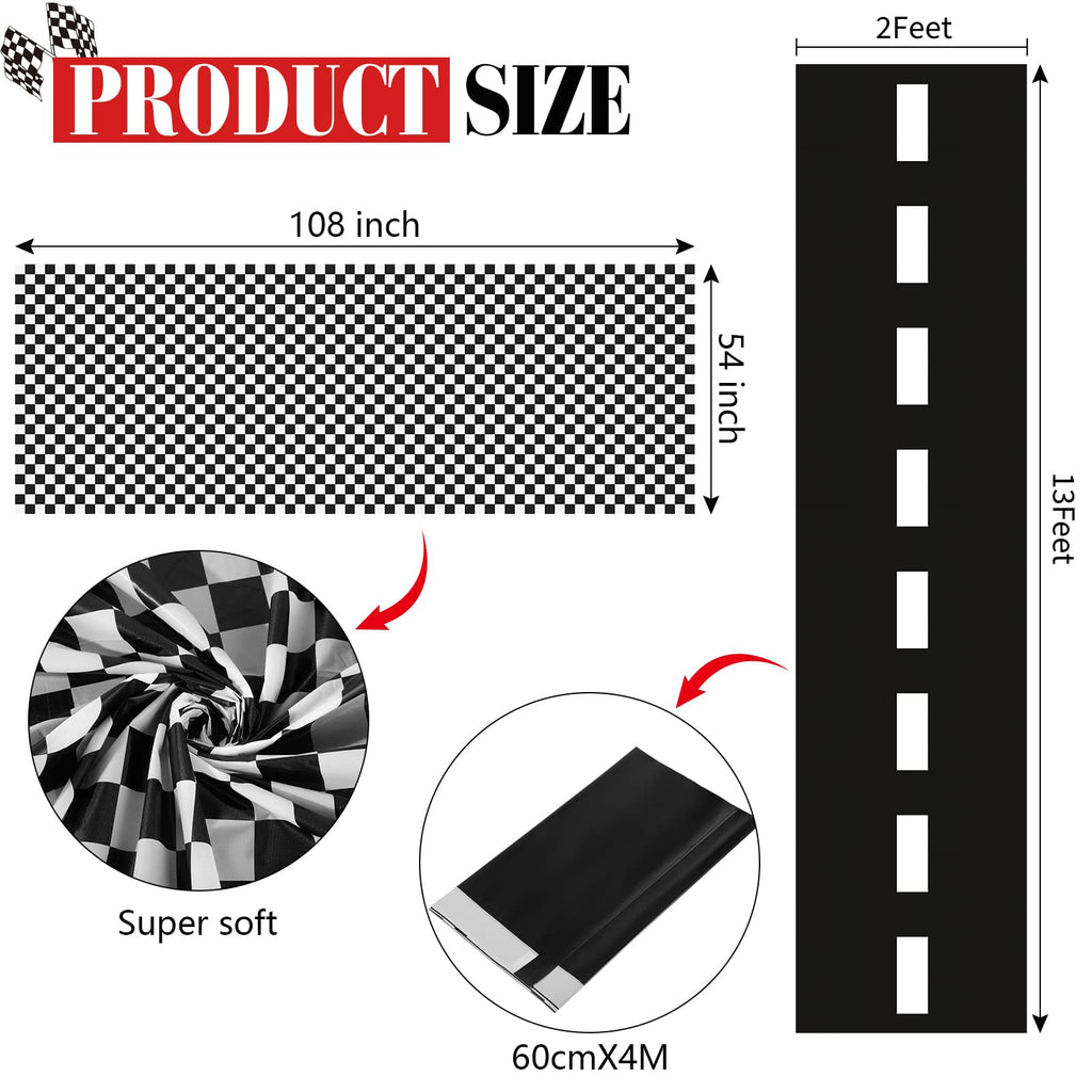 Tallew 2 Pcs Checkered Tablecloth & Race Runner – Black & White Racing Party Decor
