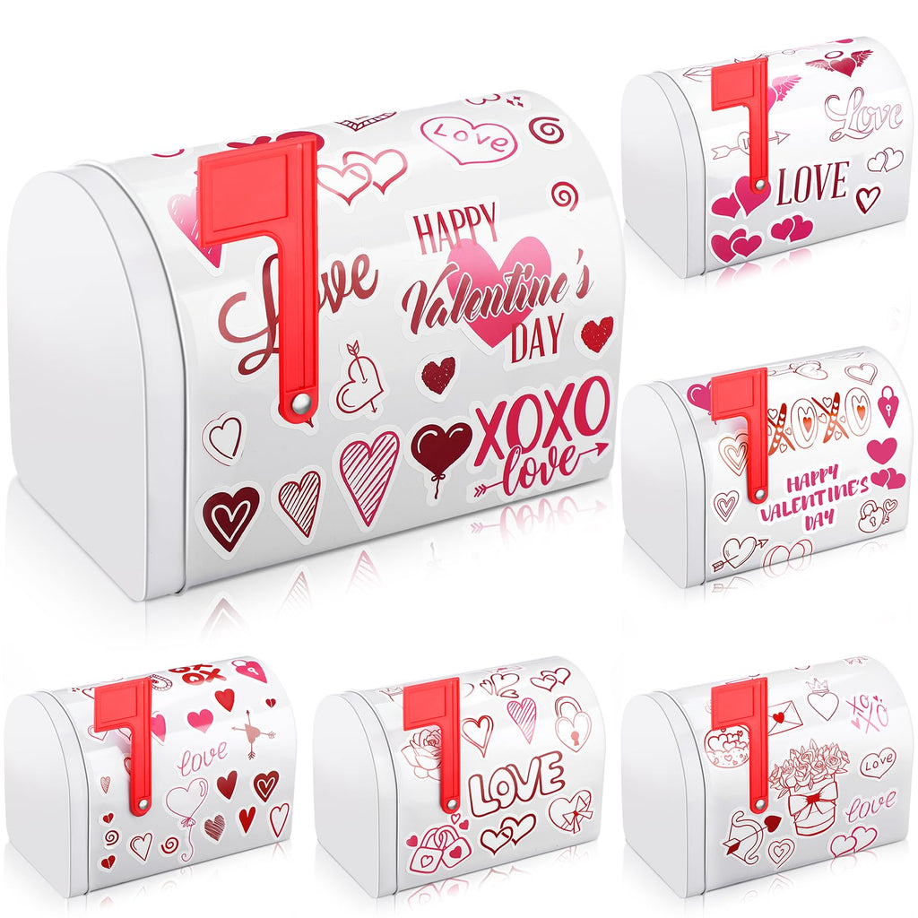 Tandefio 6-Pack Valentine Mini Tinplate Mailboxes with Stickers – DIY Gift & Party Favors