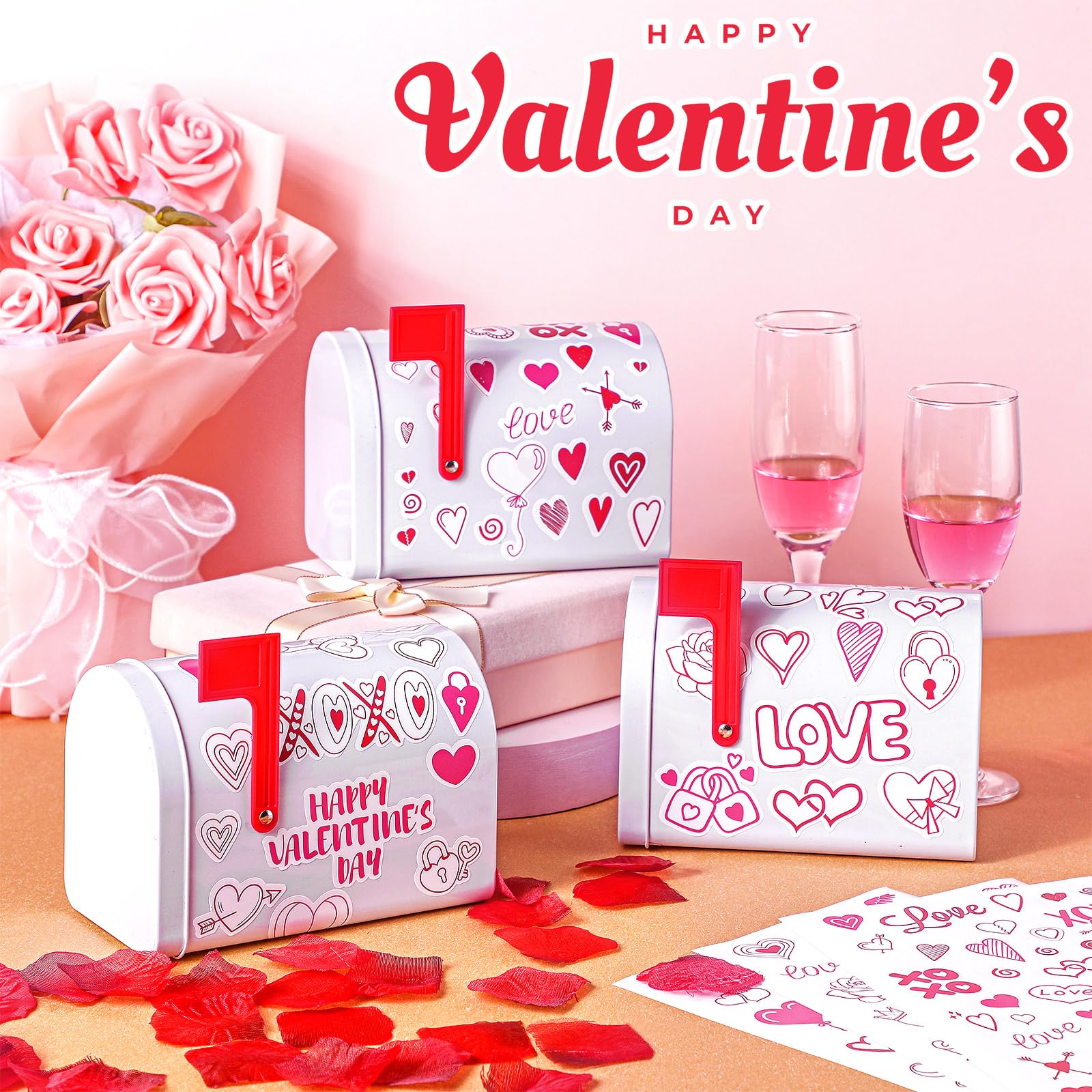 Tandefio 6-Pack Valentine Mini Tinplate Mailboxes with Stickers – DIY Gift & Party Favors