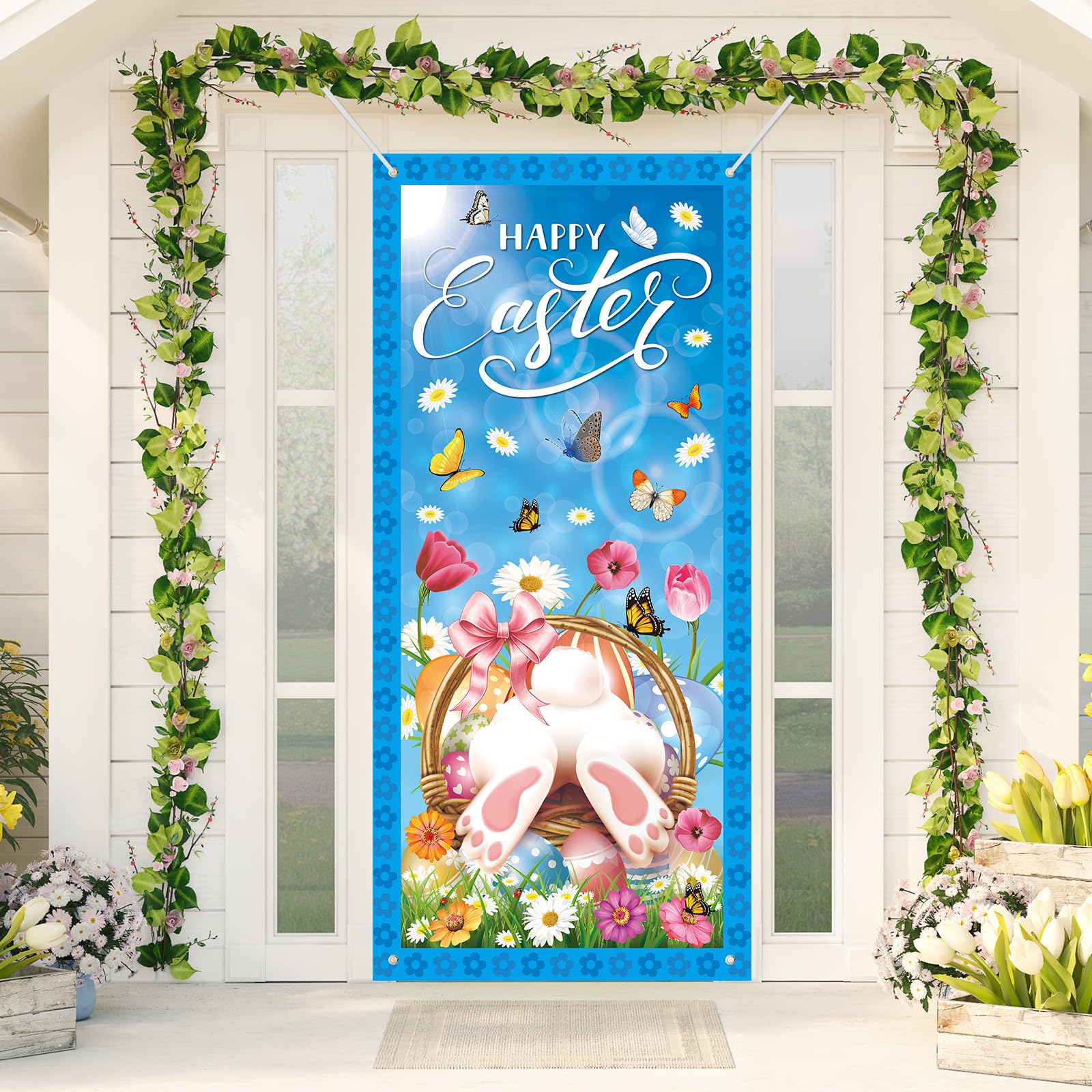 Tangren 2Pcs St. Patrick's Day & Easter Door Covers – Green Shamrock Porch Banners