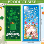 Tangren 2Pcs St. Patrick's Day & Easter Door Covers – Green Shamrock Porch Banners