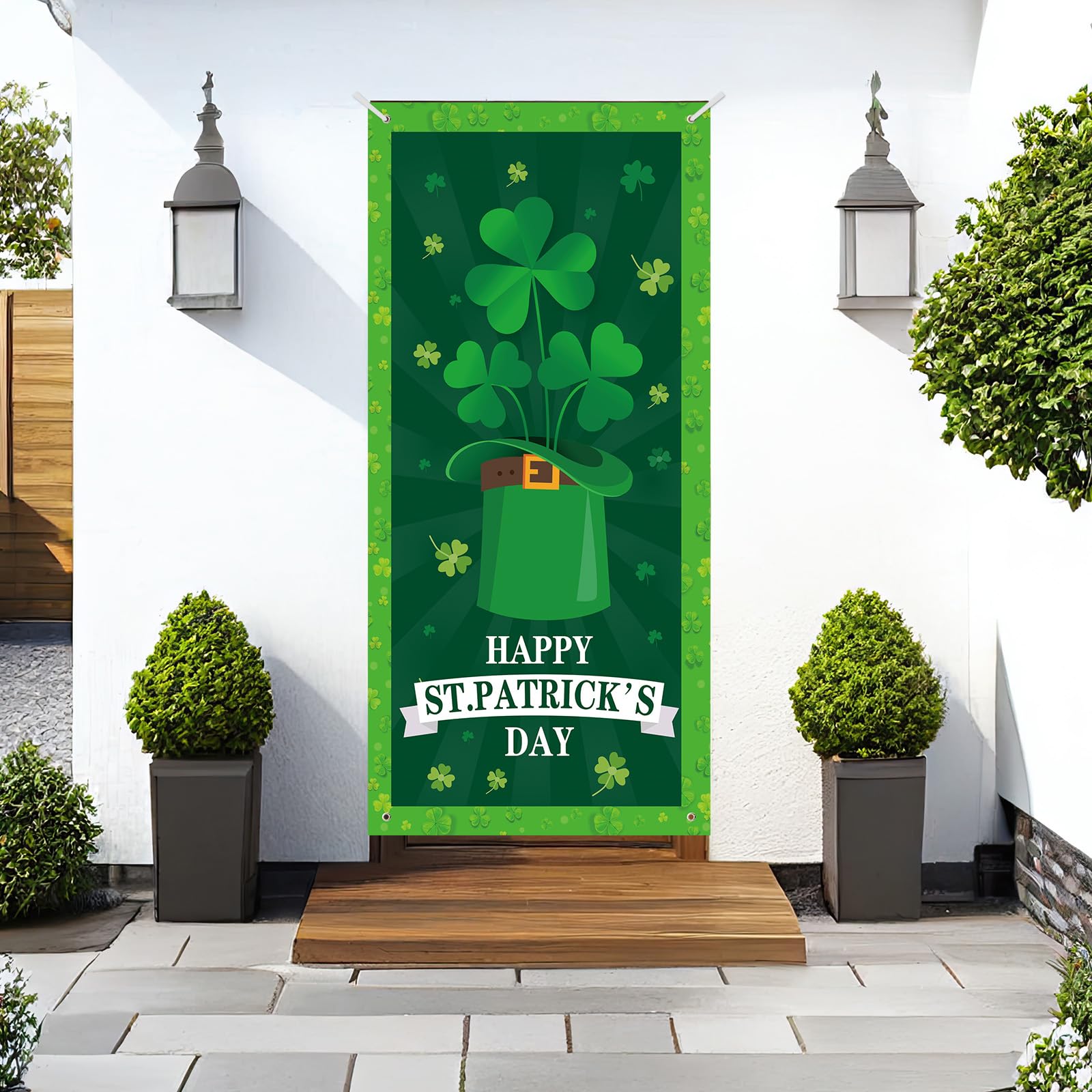 Tangren 2Pcs St. Patrick's Day & Easter Door Covers – Green Shamrock Porch Banners