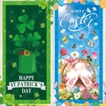 Tangren 2Pcs St. Patrick's Day & Easter Door Covers – Green Shamrock Porch Banners