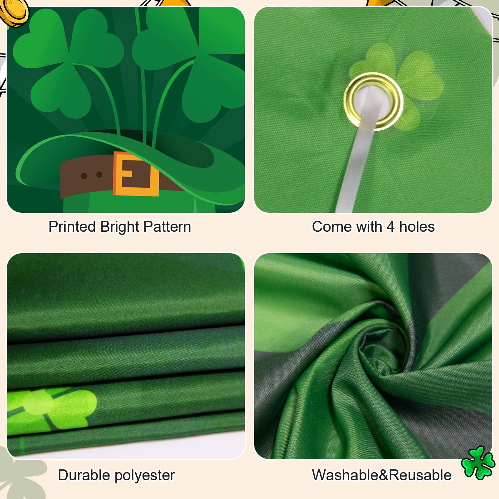 Tangren 2Pcs St. Patrick's Day & Easter Door Covers – Green Shamrock Porch Banners