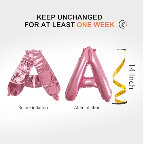 TangTuan 52 Pcs Pink Foil Letter Balloons with Air Pump – 16" A-Z Sets for Birthday Banner & Party Decor