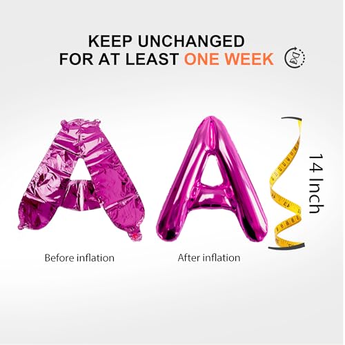 TangTuan 52 Pcs Hot Pink Foil Letter Balloons with Air Pump – 16 Inch Mylar Alphabet Kit (A-Z, 2 Sets) for Birthday Banners
