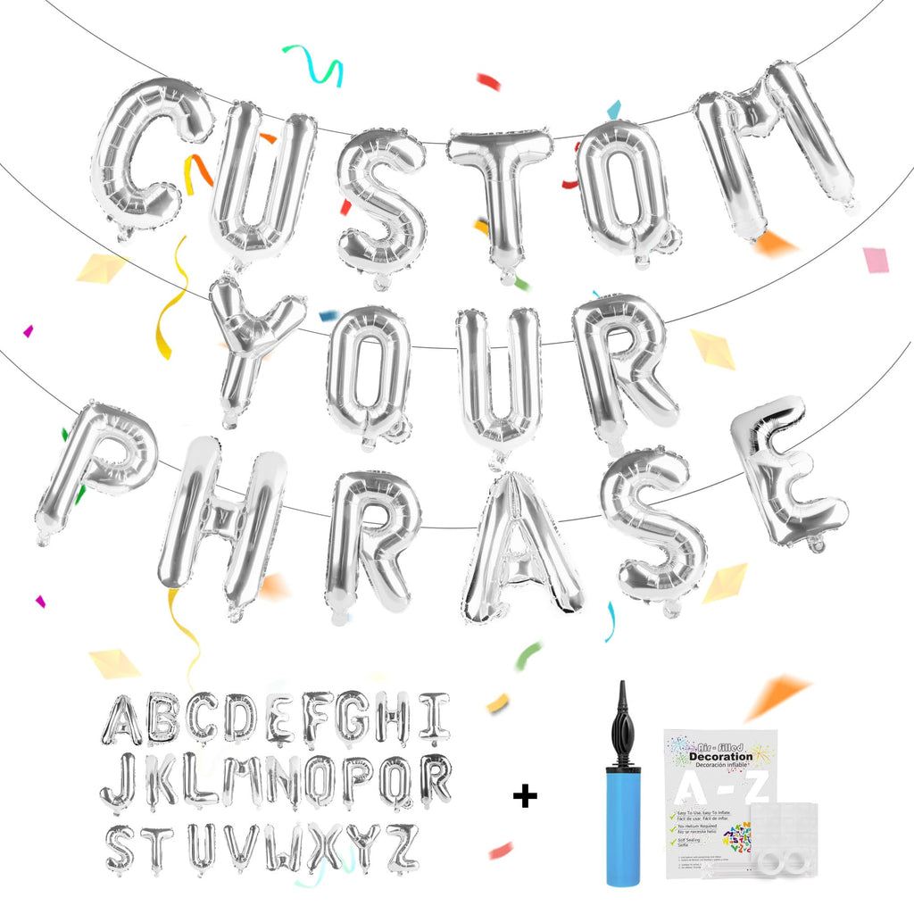 TangTuan 52 Pcs Silver Foil Letter Balloons Kit with Air Pump – 16 Inch Alphabet Balloons for Birthday & Party Decor