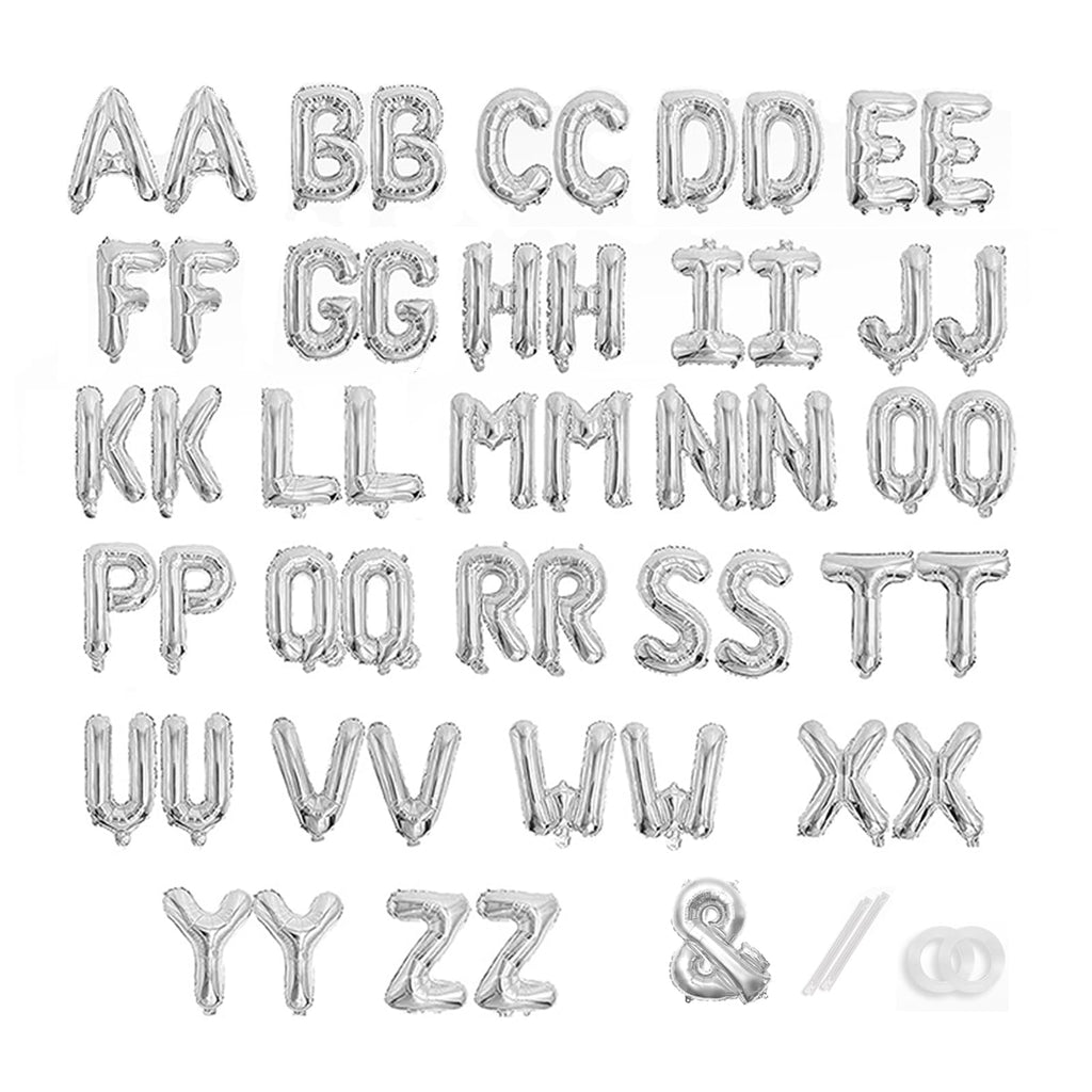 TangTuan 53 Pcs Silver Foil Letter Balloons – 16 Inch A-Z Sets + & Symbol for Custom Banners