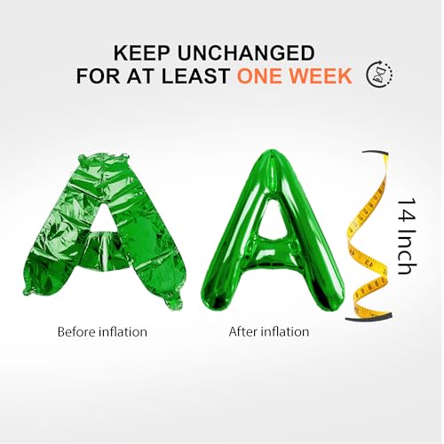 TangTuan 52 Pcs Green Foil Alphabet Balloons with Air Pump, 16-Inch, 2 A-Z Sets
